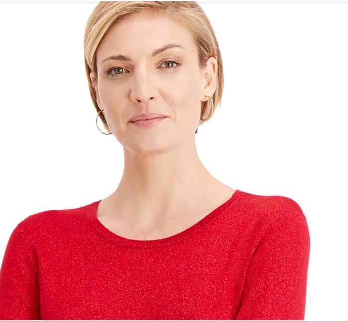 Suéter feminino metálico com gola redonda e punhos com tachas, tamanho extragrande, vermelho, da coleção JM