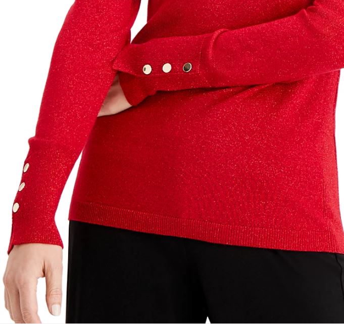 Suéter feminino metálico com gola redonda e punhos com tachas, tamanho extragrande, vermelho, da coleção JM