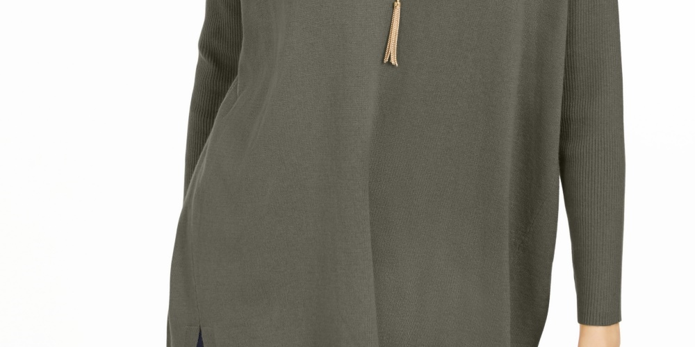 Suéter túnica feminino com decote em V estilo &amp; co, verde, tamanho X-S
