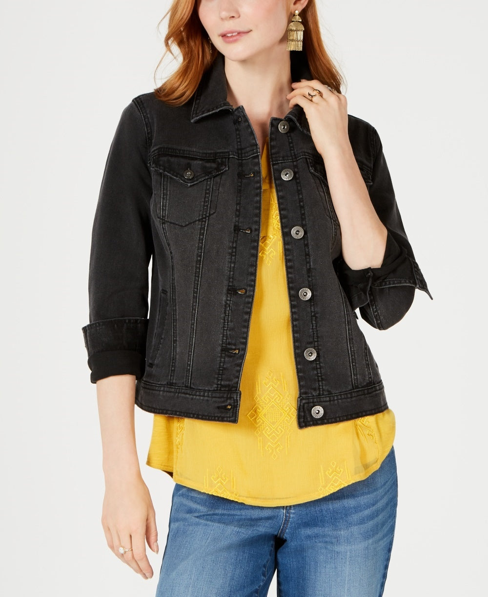 Jaqueta jeans feminina Style &amp; Co preta tamanho pequeno médio