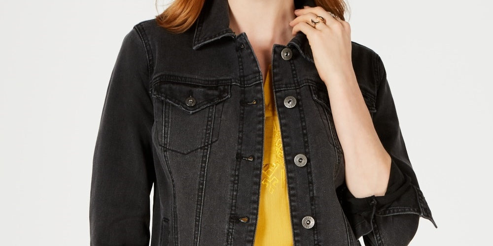 Jaqueta jeans feminina Style &amp; Co preta tamanho pequeno médio
