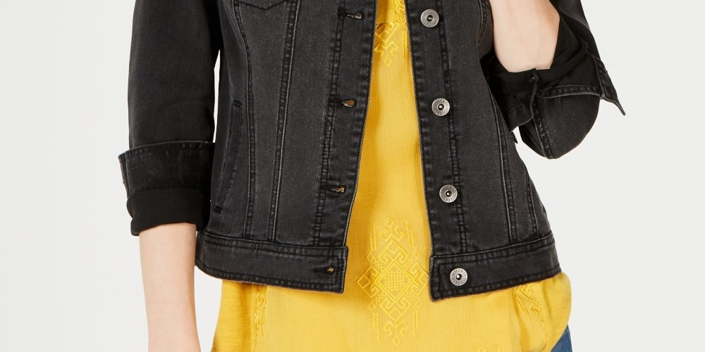 Jaqueta jeans feminina Style &amp; Co preta tamanho pequeno médio