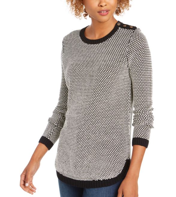 Suéter feminino com acabamento texturizado e contraste Charter Club, preto, tamanho XX-G