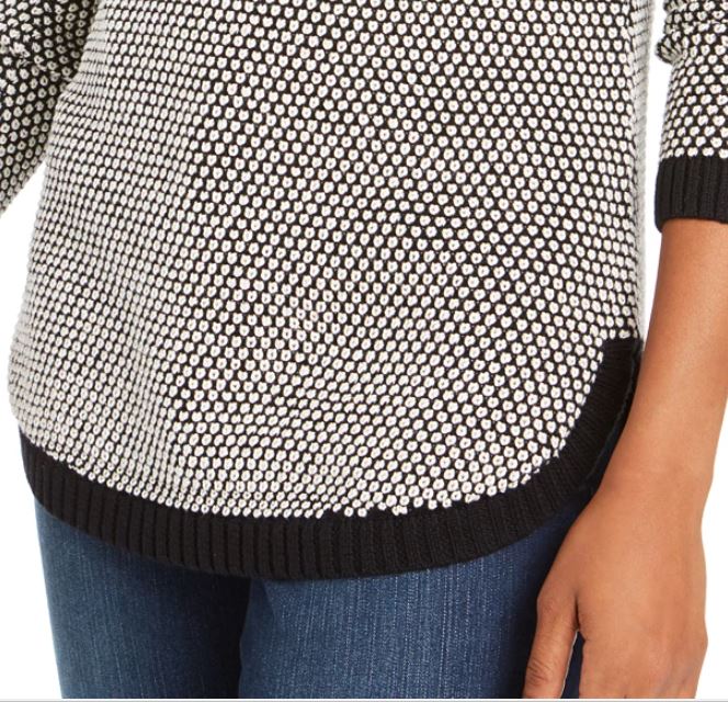 Suéter feminino com acabamento texturizado e contraste Charter Club, preto, tamanho XX-G