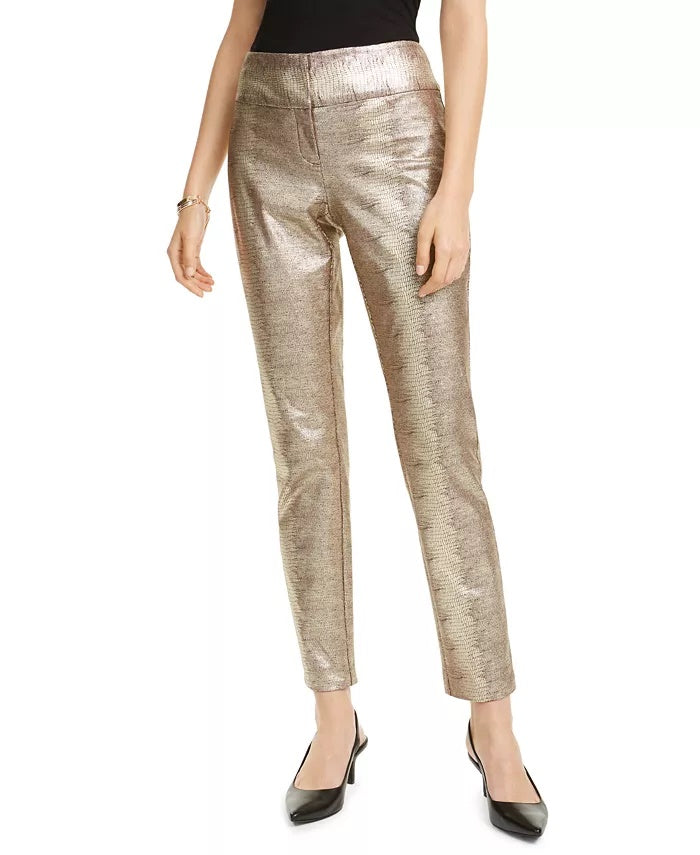 Calça feminina Alfani Tummy-Control com estampa de píton metálica, marrom, tamanho 6
