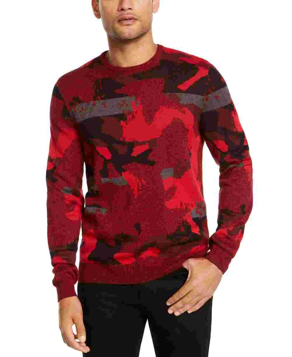 Suéter masculino Alfani Abstract Jacquard com gola redonda, vermelho, tamanho XX-G