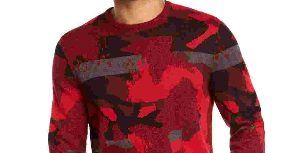 Suéter masculino Alfani Abstract Jacquard com gola redonda, vermelho, tamanho XX-G