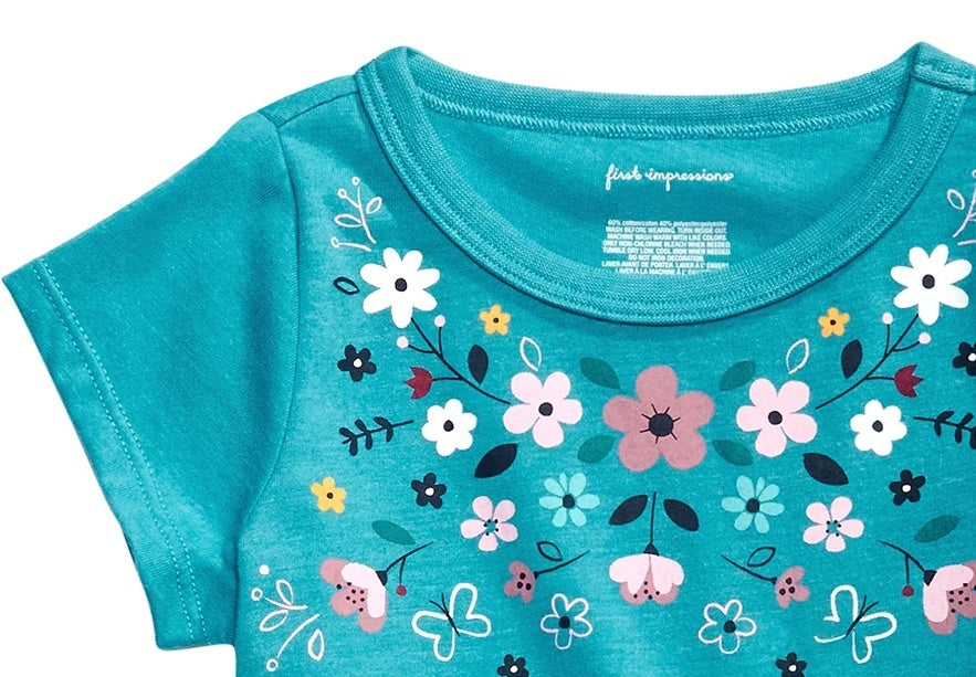 Túnica de algodão com estampa floral First Impressions para bebê menina, azul, tamanho 18 meses