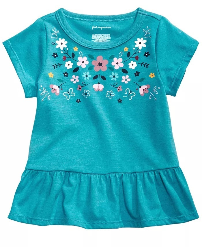 Túnica de algodão com estampa floral First Impressions para bebê menina, azul, tamanho 24 meses