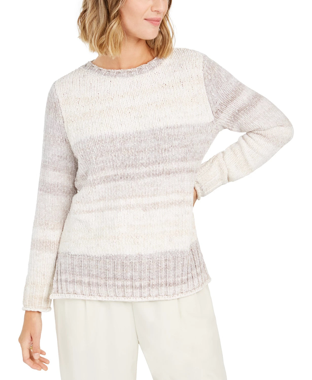 Suéter Feminino Estilo &amp; Co Chenille Tingido com Espaço Branco Tamanho P