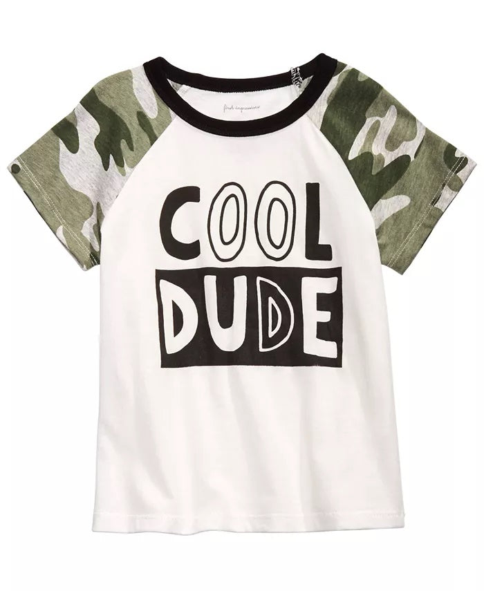 Camiseta camuflada Raglan Cool Dude para meninos First Impressions, branca, tamanho 6 a 9 meses