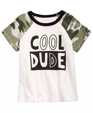 Camiseta camuflada Raglan Cool Dude para meninos First Impressions, branca, tamanho 6 a 9 meses