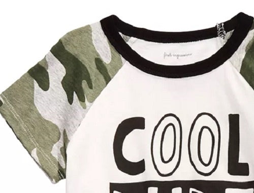 Camiseta camuflada Raglan Cool Dude para meninos First Impressions, branca, tamanho 6 a 9 meses