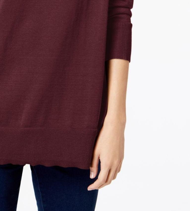 Suéter feminino Maison Jules com gola redonda e manga 3/4, vinho, tamanho médio