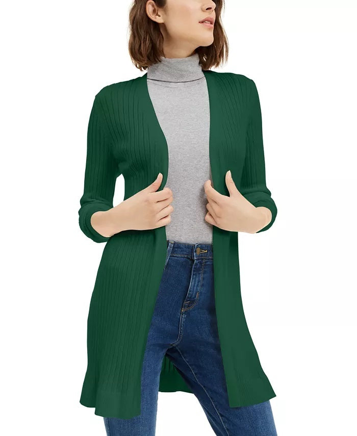Cardigan feminino canelado aberto Maison Jules, verde, tamanho pequeno