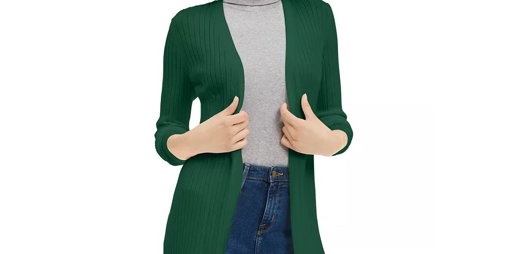 Cardigan feminino canelado aberto Maison Jules, verde, tamanho pequeno