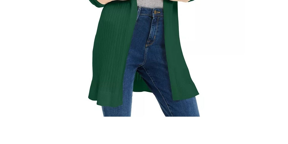 Cardigan feminino canelado aberto Maison Jules, verde, tamanho pequeno