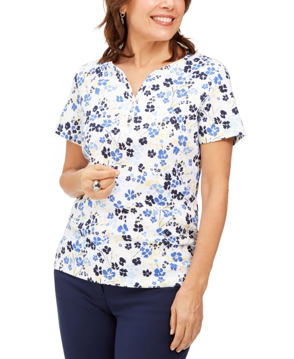 Karen Scott Top Henley Estampado Feminino Amarelo Tamanho X-S