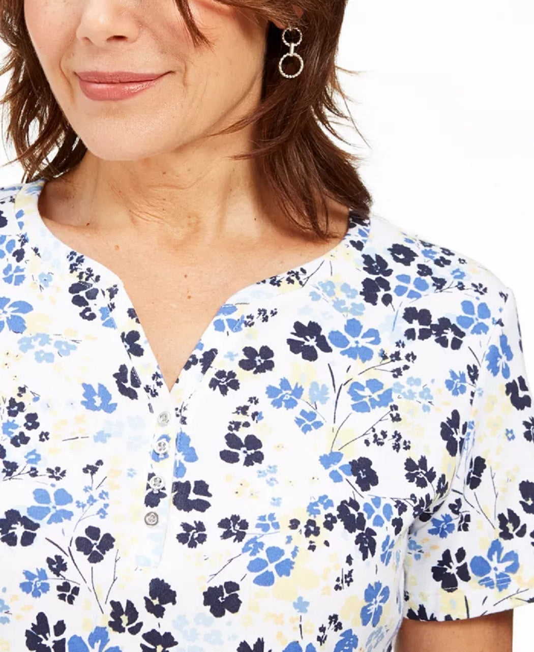 Karen Scott Top Henley Estampado Feminino Amarelo Tamanho X-S