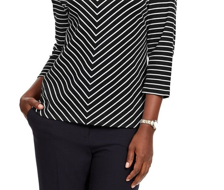 Karen Scott Blusa Listrada Feminina Gola V Preta Tamanho Médio