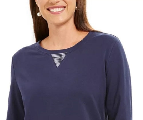 Moletom feminino esportivo Karen Scott com bainha contrastante, azul, tamanho médio