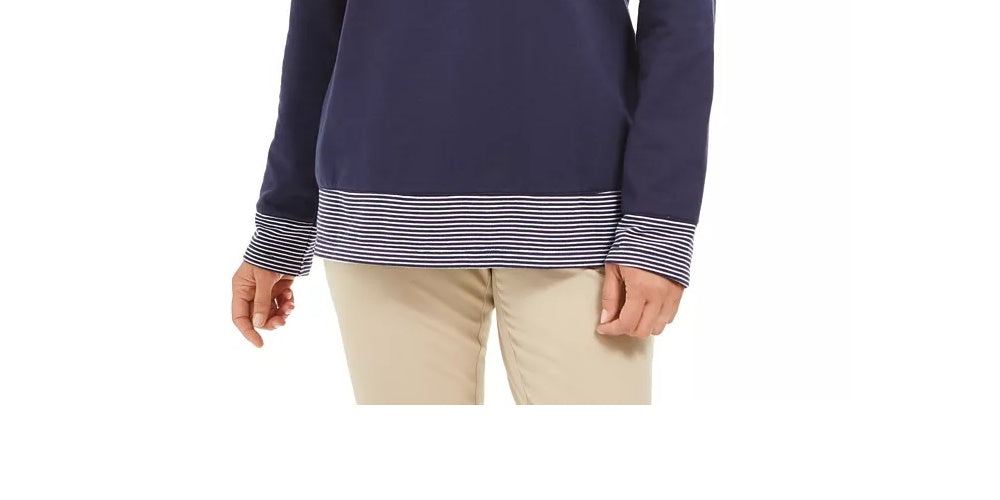 Moletom feminino esportivo Karen Scott com bainha contrastante, azul, tamanho médio