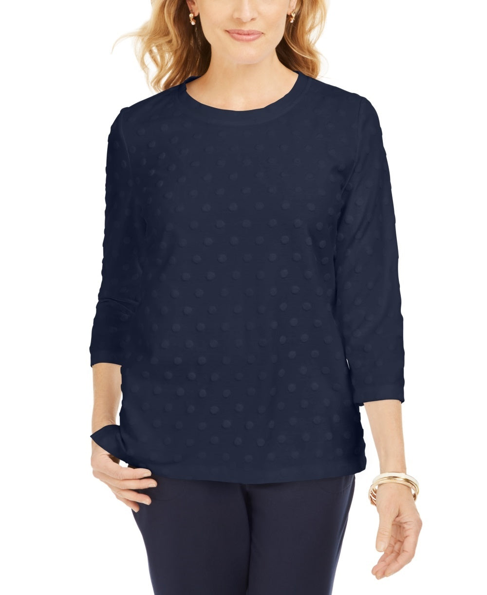 Karen Scott Sport Texturizado com Bolinhas Manga 3/4 Feminino Azul Tamanho Médio