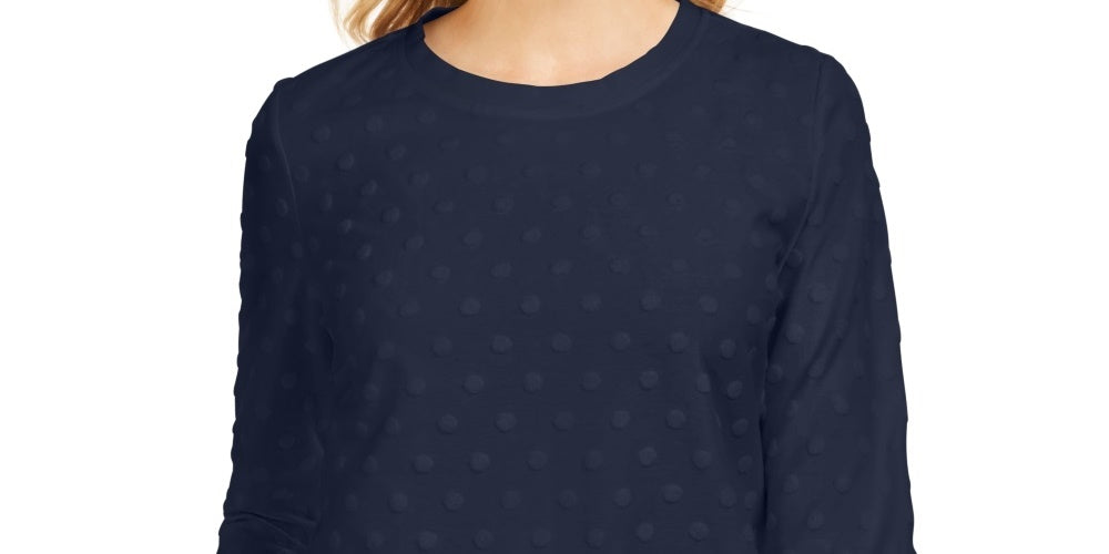 Karen Scott Sport Texturizado com Bolinhas Manga 3/4 Feminino Azul Tamanho Médio