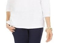 Moletom feminino Karen Scott com estampa de bolinhas, branco, tamanho pequeno, médio