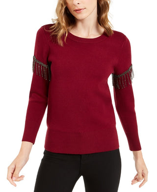Suéter Alfani Feminino com Franjas Embelezadas Vermelho Tamanho X-G