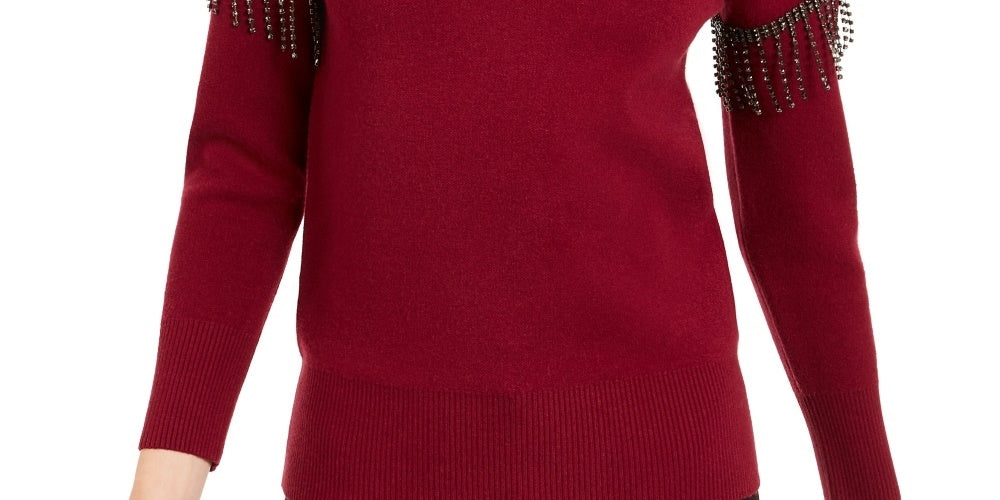 Suéter Alfani Feminino com Franjas Embelezadas Vermelho Tamanho X-G