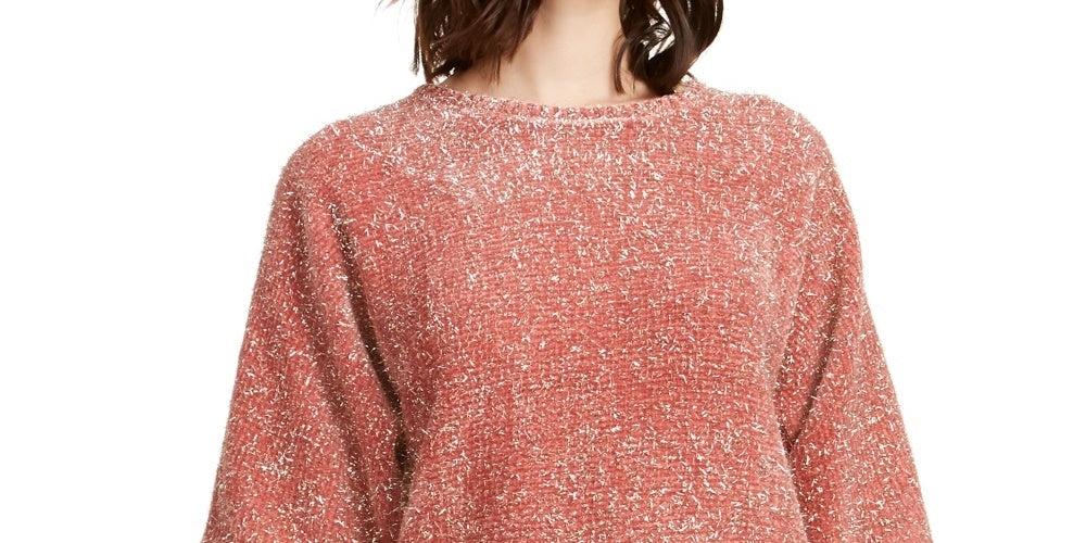 Alfani Suéter Feminino Eyelash Metálico Rosa Tamanho Médio