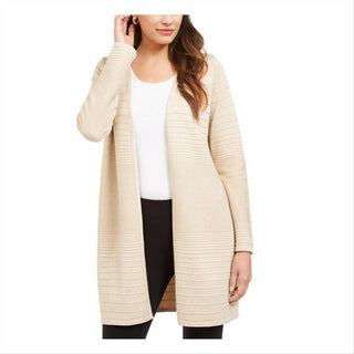 Cardigan feminino Alfani metálico com frente aberta, bege, tamanho pequeno