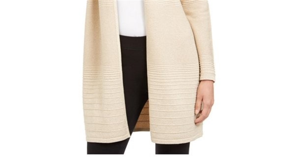 Cardigan feminino Alfani metálico com frente aberta, bege, tamanho pequeno