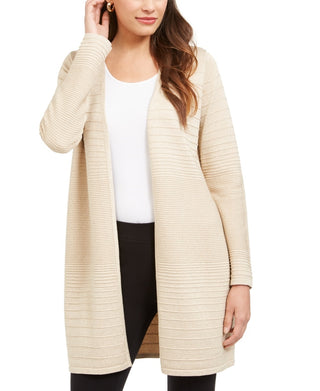 Cardigan feminino Alfani metálico com frente aberta, bege, tamanho extragrande