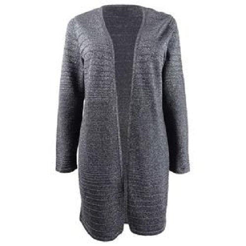 Cardigan feminino Alfani metálico com abertura frontal, cinza, tamanho grande