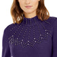 Suéter feminino Alfani com gola alta e detalhes em roxo, tamanho grande