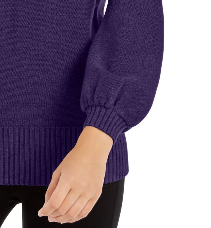 Suéter feminino Alfani com gola alta e detalhes em roxo, tamanho grande