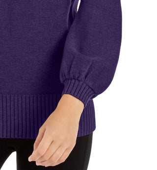 Suéter feminino Alfani com gola alta e detalhes em roxo, tamanho grande