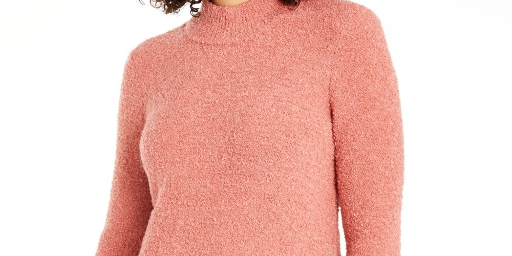 Suéter feminino Alfani com gola falsa e bouclé, rosa, tamanho XX-G