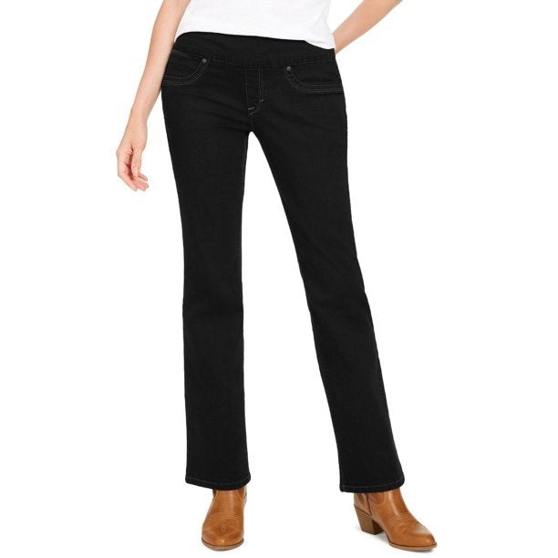 Jeans feminino estilo &amp; co Ella Pull On Bootcut preto tamanho X-S