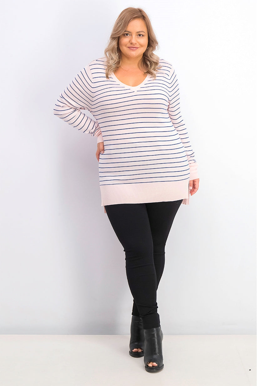 Suéter feminino listrado skinny Maison Jules, rosa, tamanho médio