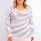 Suéter feminino listrado skinny Maison Jules, rosa, tamanho extragrande