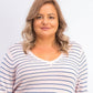 Suéter feminino listrado skinny Maison Jules, rosa, tamanho extragrande