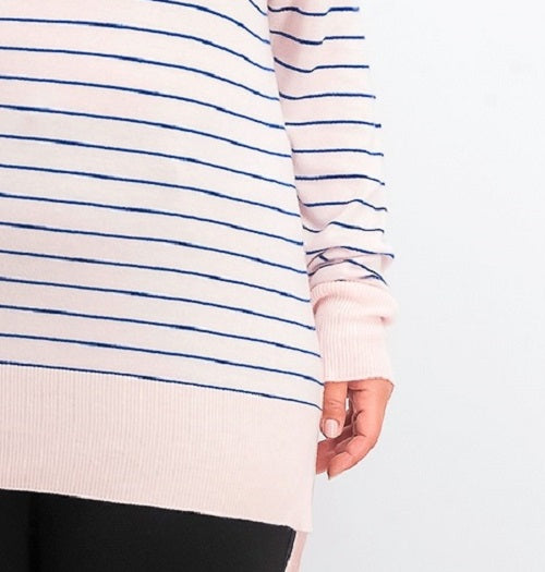 Suéter feminino listrado skinny Maison Jules, rosa, tamanho extragrande