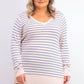 Suéter feminino listrado skinny Maison Jules, rosa, tamanho X-S