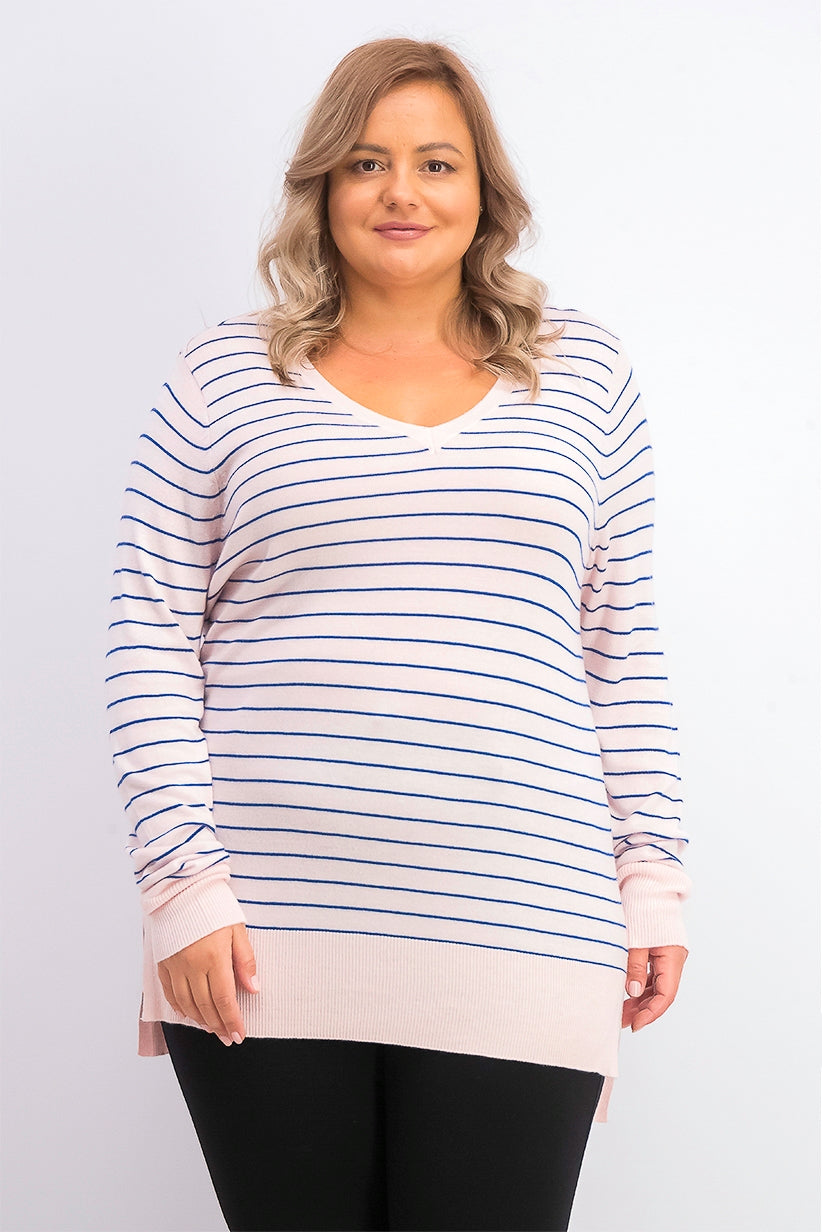 Suéter feminino listrado skinny Maison Jules, rosa, tamanho X-S