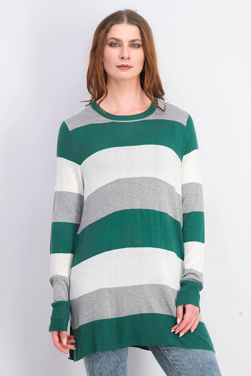 Suéter listrado feminino Maison Jules, verde, tamanho médio