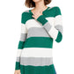 Camiseta feminina Maison Jules com estampa de blocos de cores, manga comprida, gola redonda, verde, tamanho pequeno