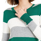 Camiseta feminina Maison Jules com estampa de blocos de cores, manga comprida, gola redonda, verde, tamanho pequeno